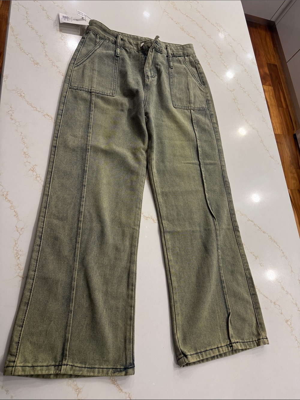 Olive Utility Wide-Leg Jeans
